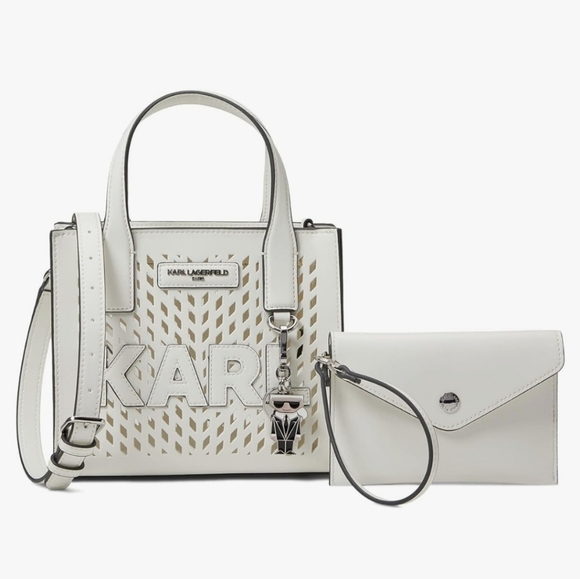 🔹️RARE🔹️✨️🤍 Karl Lagerfeld Nauveau small faux leather satchel tote bag ✨️🤍 - Picture 1 of 4